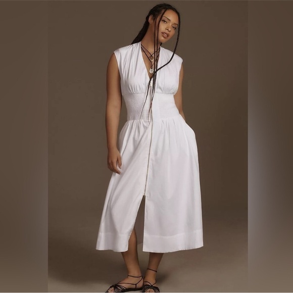 Anthropologie Dresses & Skirts - Anthropologie The Tommie cap sleeve smocked front zip shirt dress